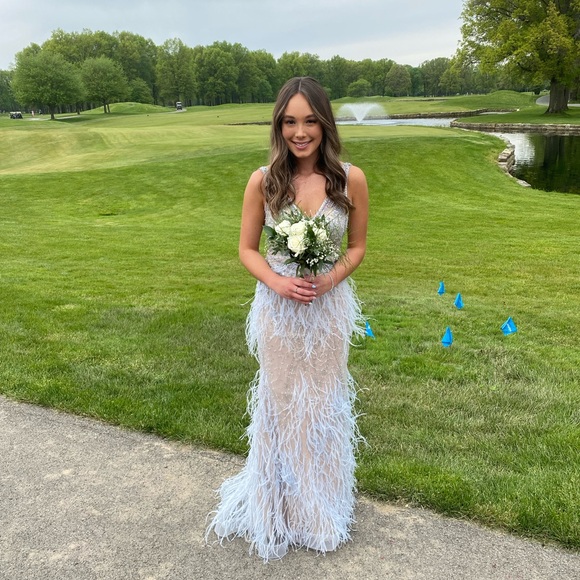 Jovani Dresses & Skirts - Jovani Light Blue Feathered Prom Dress